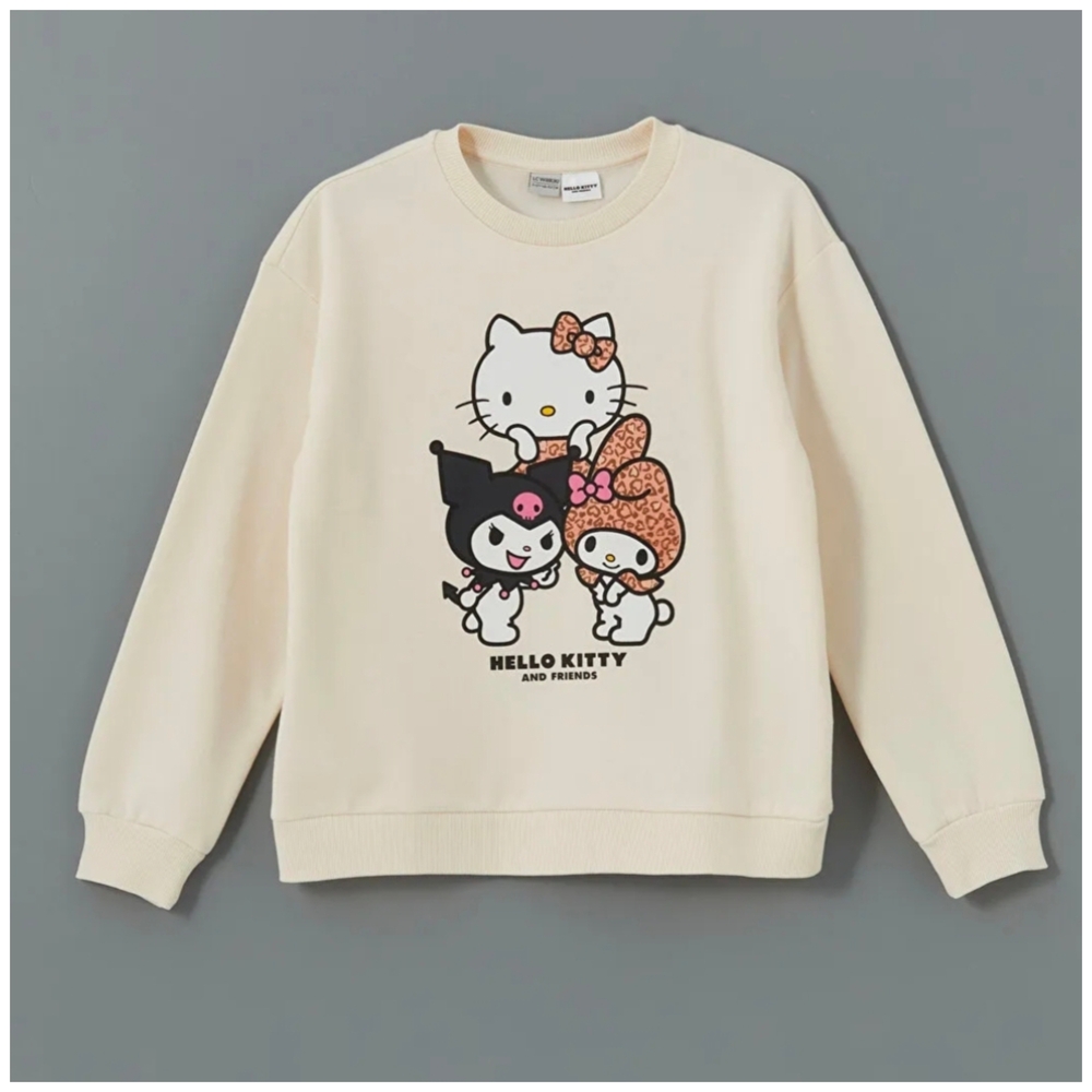 Sanrio Cream Sweatshirt with Hello Kitty & Friends Graphic